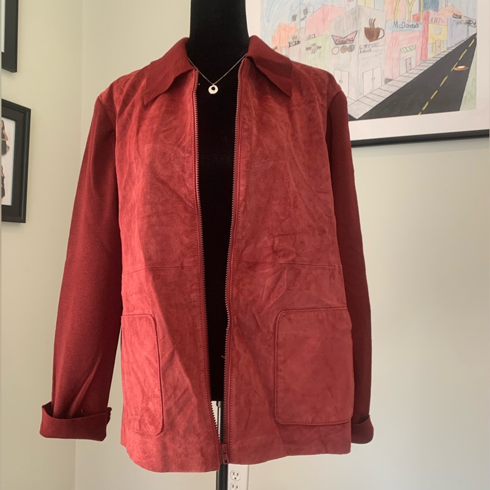 Brandon Thomas Suede Leather Acrylic Wool Zip Up Jacket 1X